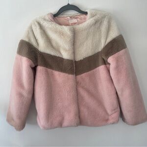Cat & Jack pink, creme, and brown colorblocked faux-fur coat